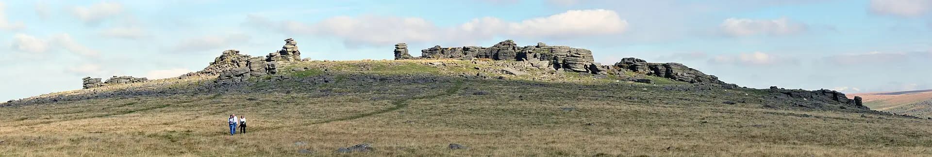 Panorama of the rock stacks along Great Staple Tor on western Dartmoor