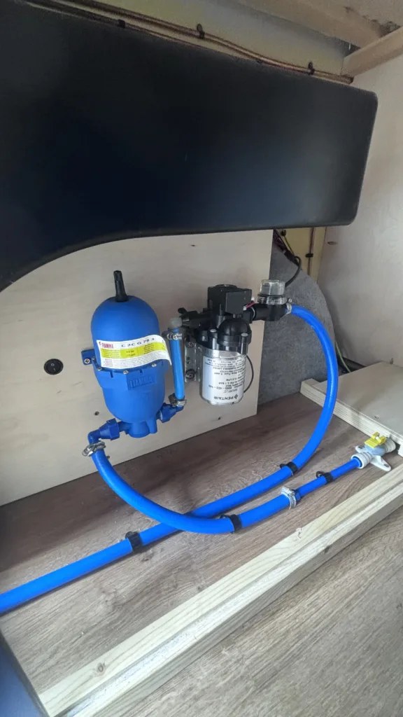 Fresh-water plumbing installed inside a campervan